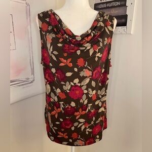 Croft & Barrow Sleeveless Cowl Neck Top with Brown & Red Floral Print Size XL